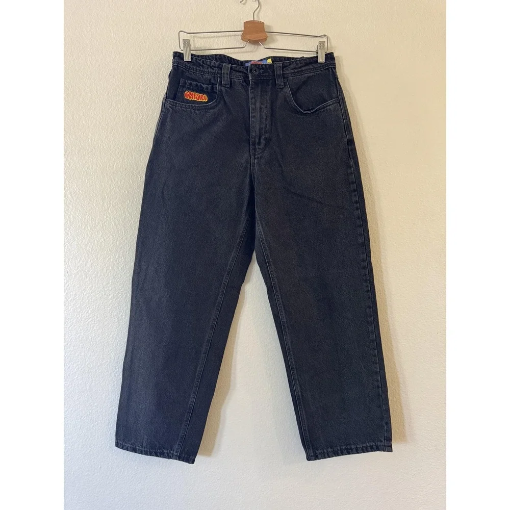 Empyre Loose Jeans Mens 30 Black Relaxed Denim Dark‎ Wash Logo Casual